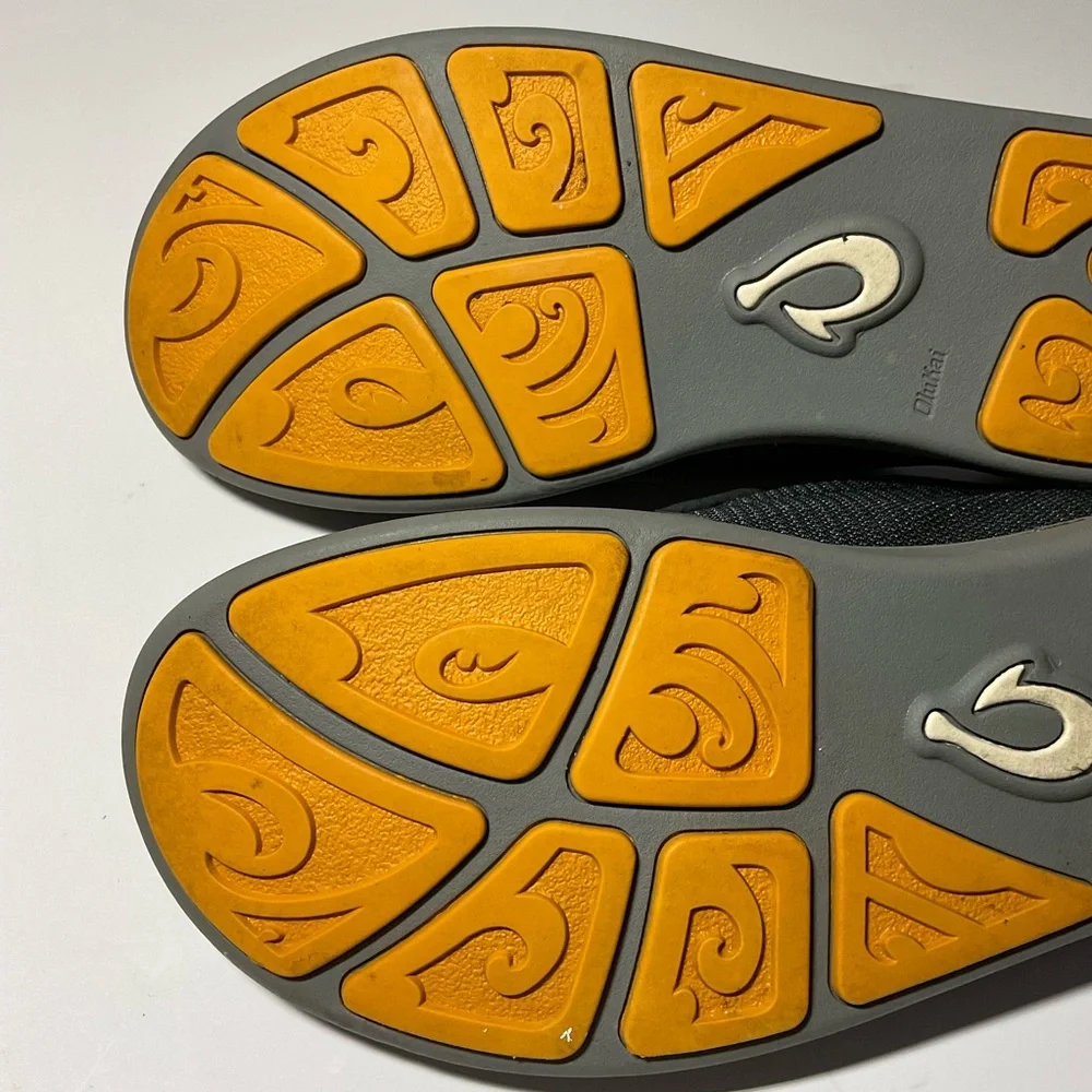 OluKai Men’s Gray Mesh Slip-On Loafers with Orange Insole